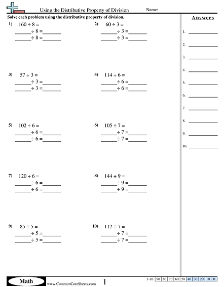 Using the Distributive Property of Division Worksheet - Using the Distributive Property of Division worksheet